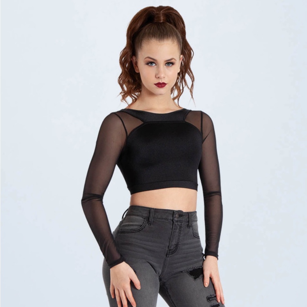 balera Black Mesh Long Sleeve Crop Top